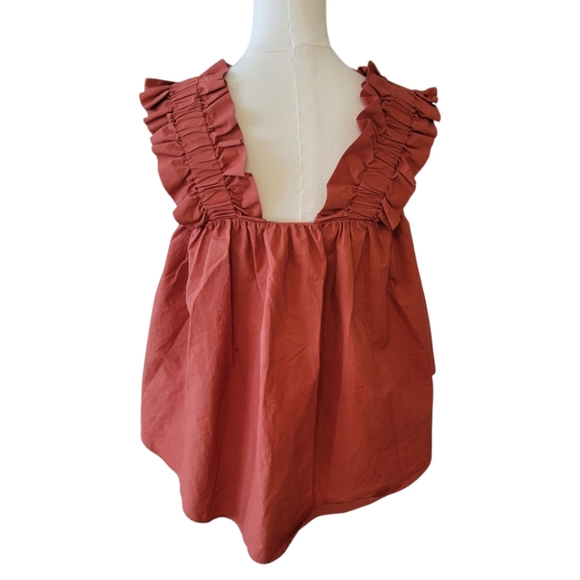 Zara Russet Red Brown Sleeveless Crop Ruffled Top Size XS - Picture 3 of 4